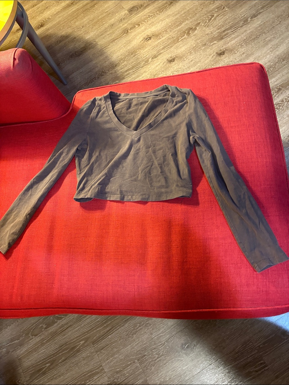 SHEIN Brown Long Sleeve V-Neck Cropped Top